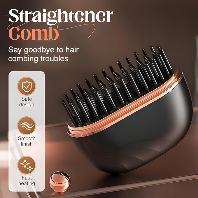 Cordless Mini Hair Straightener Comb Rechargeable Wireless Portable Hair Straightener Brush with 3 Temp Settings Fast Heating Travel Flat Iron Hot Comb for Women Idea for Home Travel (2PCS)