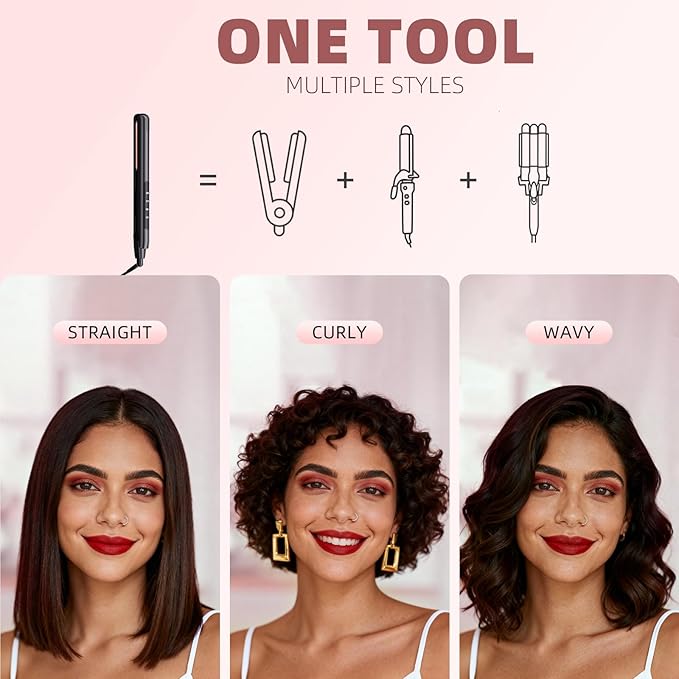 Hair Straightener Flat Iron 1 Inch Titanium Ceramic Ionic Hair Straightener and Curler 2-in-1 Fast Heat Up Adjustable Temperature Dual Voltage Auto Shut Off for Less Frizz Shines and Smooth