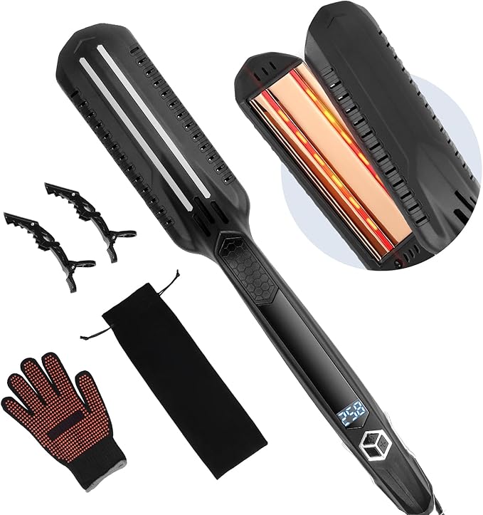 Happybuy Titanium Hair Straightener - Your Ideal Styling Companion! This 1.5 - inch Straightener Features Infrared Heating an LCD Display and 19 Temperature Options from 210°F - 450°F.
