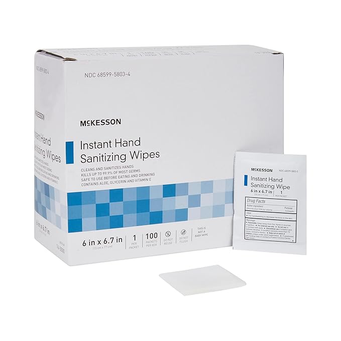 McKesson Hand Sanitizing Wipes [300 Count] Alcohol Wipes with Aloe and Vitamin E Travel Individually Wrapped