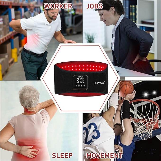 Cordless Rechargeable Red Light Therapy Belt Wearable Infrared Light Therapy with Pulse Mode Removable 4000 mAh Battery 5 Light Intensities to Relieve Back and Lumbar Body Pain