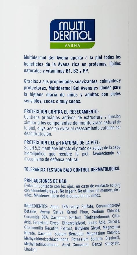 Gel Avena - Pieles Sensibles - Ph Neutro - Calma y Suaviza - Avena al 100% - 750 ml