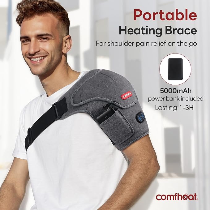 Cordless Shoulder Heating Pad with Vibration Massage for Frozen Shoulder Rotator Cuff Pain Relief 5000mAh Battery Powered Heated Shoulder Brace Wrap 1-3H Hot Compress for Men &amp Women