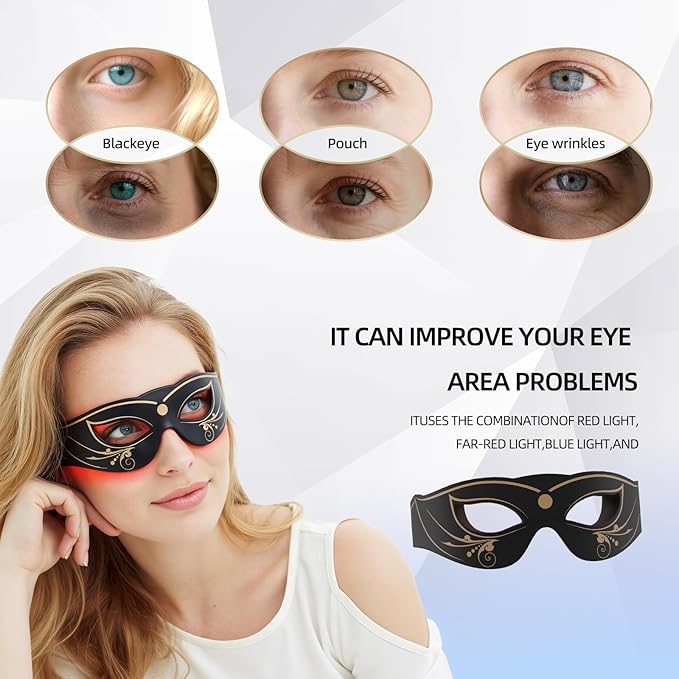 LED Eye Mask Red Light Therapy for Eyes Under Eye Red Light Therapy Device for Dark Circles Puffy Eyes Eye Bags &amp Fine Lines Eye Care for Men and Women with Velcro Straps and Eye Protection