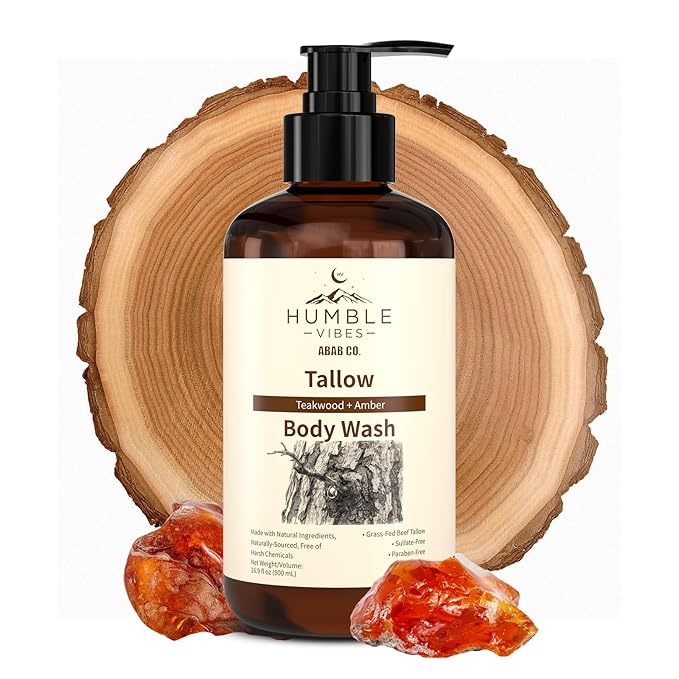 New! Natural Tallow Body Wash Made With Naturally Derived Plant Based Ingredients &amp Tallow Free of Harsh Chemicals Great for Eczema Itchy Dry Skin Moisturization Teakwood &amp Amber