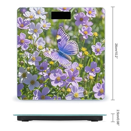 Purple Butterfly and Flowers Scale for Body Weight Highly Accurate Digital Bathroom Body Scale Digital Bathroom Scales for People Anti-Slip Large LCD Display Smart Scales