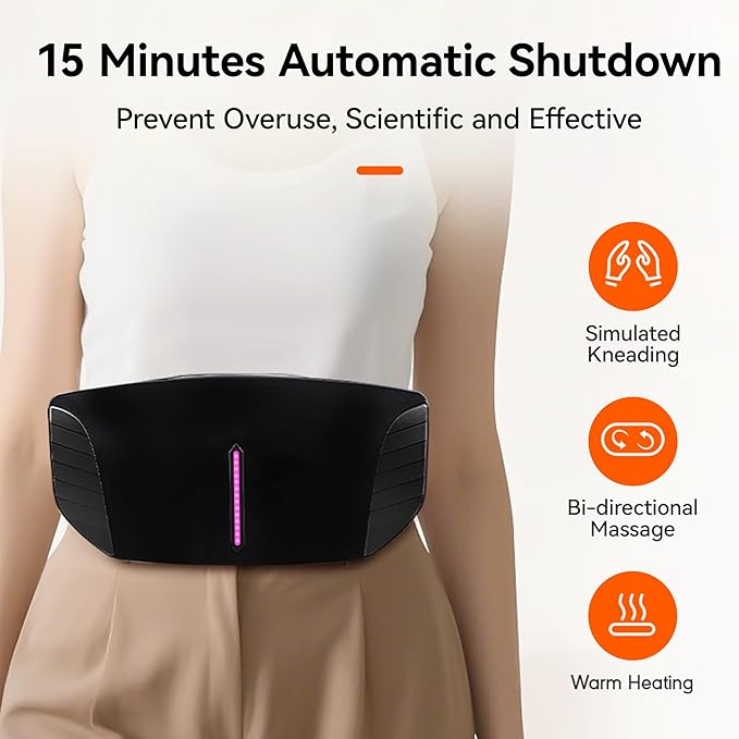 Dual Kneading Disc Abdominal Massager with Heat - Stomach Massager for Digestion Belly Cellulite Machine for Flattening Belly &amp Muscle Relief Relieves Discomfort Caused by Period Cramps Gas (bl
