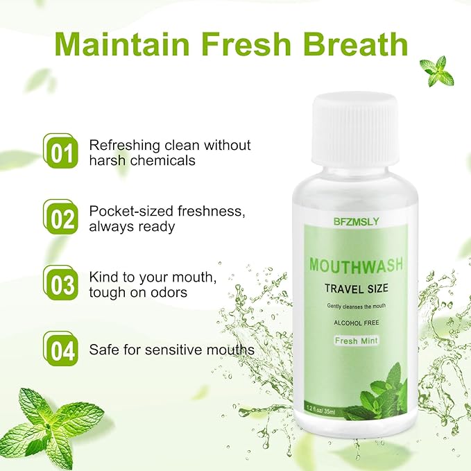 100 Pc Travel Size Mouthwash 1.2oz/35ml Mini Mouthwash Alcohol-Free Portable Oral Rinse for Travel Hotels On-The-Go (Mint)