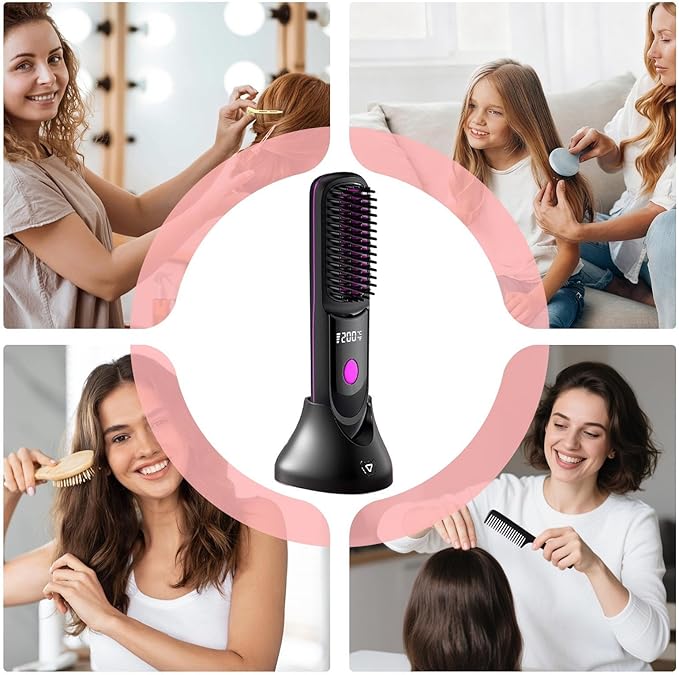Rechargeable Hair Straightener - Cordless Styling Comb Tool USB Charging with Portable Design Wireless with Fast Heating Hair Styler Anti Scald Straightening Brush for Travel Use
