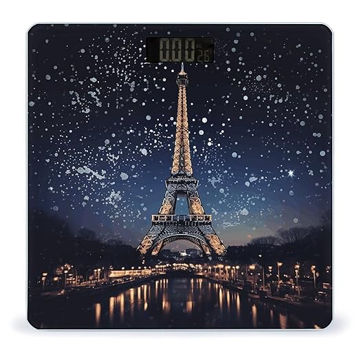 Night Paris Eiffel TowerScale for Body Weight with LCD High Precision Weighing Scales Fashion Sturdy Tempered Glass Weight Scales Easy-to-Read Digital Bathroom Scale for Daily 400lb