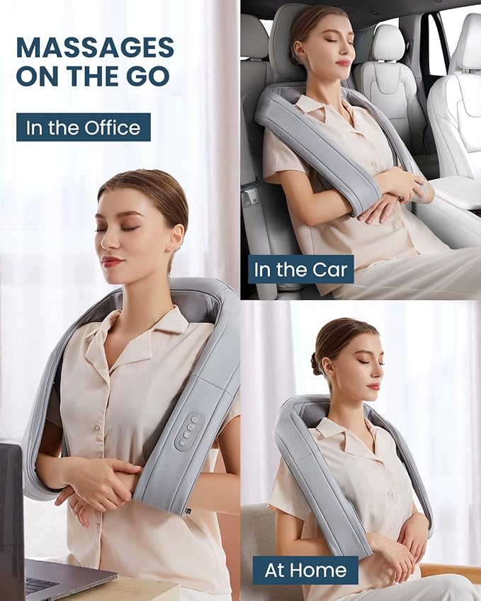 Nekteck Neck Massager for Pain Relief Shiatsu Back Massager with Adjustable Heat and Arm Straps Electric Deep Tissue 3D Kneading Massage Tools for Shoulder Muscle (NOT Cordless)