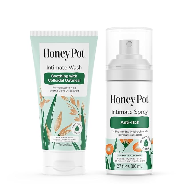 The Honey Pot Company - Feminine Anti-Itch Soothing Wash &amp Anti-Itch Spray Bundle - At Home or On the Go Wash &amp Medicated Spray to Relieve Itching &amp Discomfort - Maximum Strength - Feminin