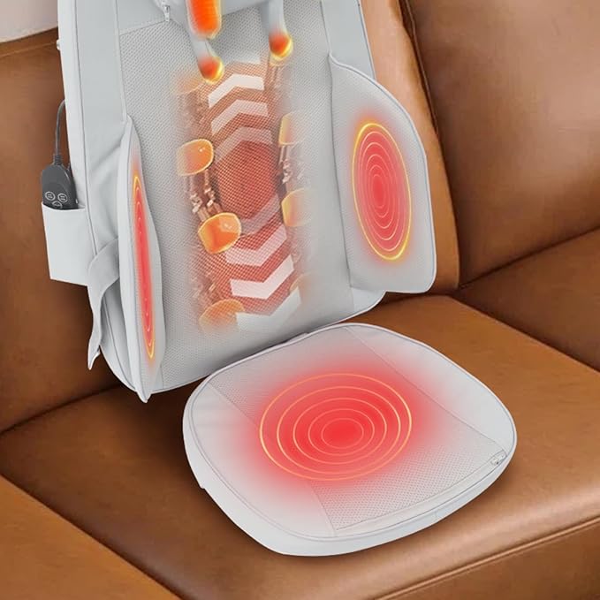 Shiatsu Neck and Back Massager with Heat 4D Kneading Back Massager for Pain Relief Deep Tissue Adjustable Intensity &amp Height 180° Angle Massage Pad for Office Chair Home (Gray)