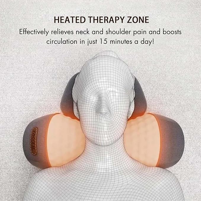 3-in-1 Heated Neck Massage Pillow | Memory Foam Cervical Support | Relaxation Pillow for Home &amp Office (Grey)