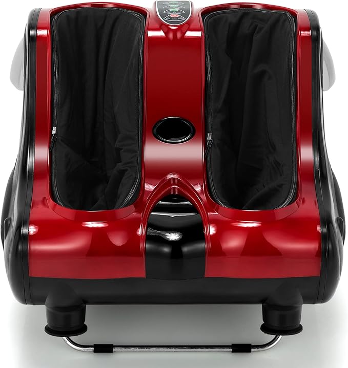 RELAX4LIFE Foot and Calf Massager Shiatsu Foot Massager Machine w/Heating Kneading Vibration Rolling Adjustable Speed &amp Tilt Base Leg Massager for Pain Relief (Red)