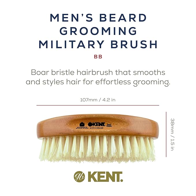 Kent BB Military Wave Hair Brush - 100% Natural Boar Bristle Scalp Brush for Men's Grooming Thinning Hair Mustache and Beard Brush for Men Made in England