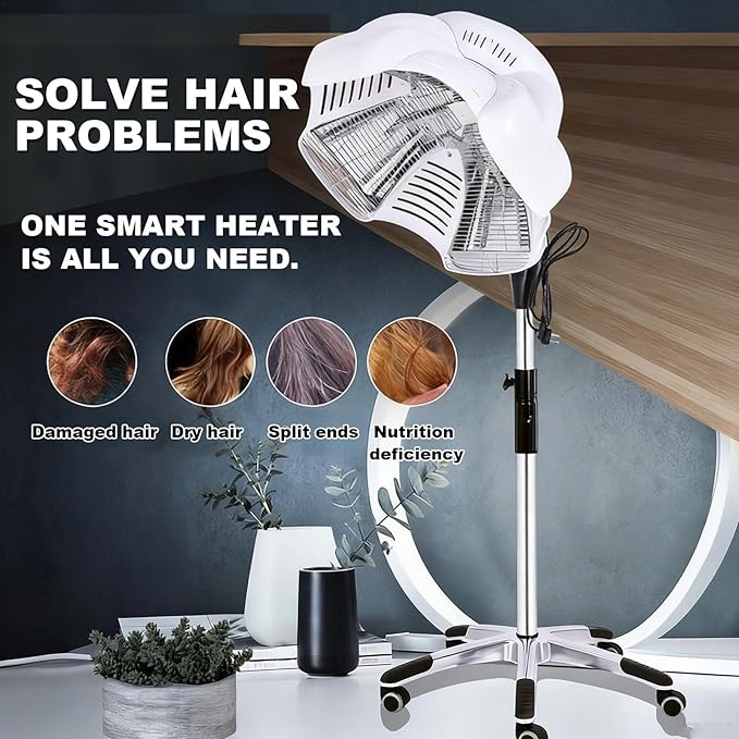 Salon-Grade Hair Perm Machine 1000w 110v Vertical Hairdryer with Heater Led Panel and 0-60 Minute Timer Hair Steamer Suitable for Damaged and Frizzy Hair. White