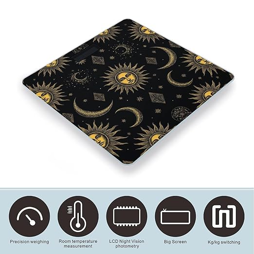 Men's Smart Scale for Body Weight Digital Bathroom Weighing Scale Automatic Switch Energy Saving Scale Sun Moon Star Gold Black