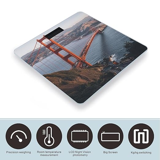 Digital Bathroom Scale for Body Weight Scale with Bright LCD Display High Accuracy Step-On Technology Auto On/Off San Francisco Golden Gate Bridge Digital Scales 400 Lbs /180kg