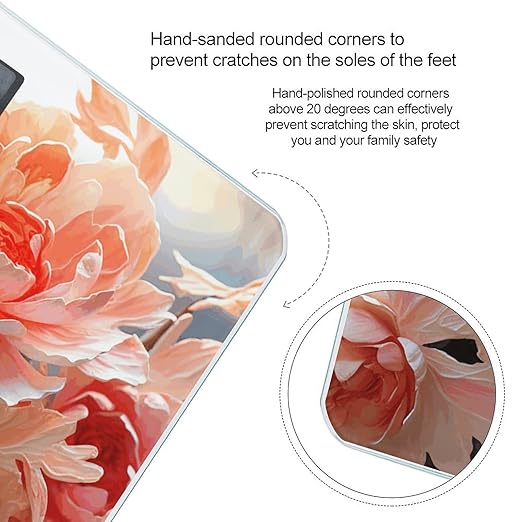 Peach Peony Bathroom Scale Large LCD Backlight Display Digital Scale Rounded Corners Body Scales Automatic Power On/Off Bathroom Scales for Home Bedrooms