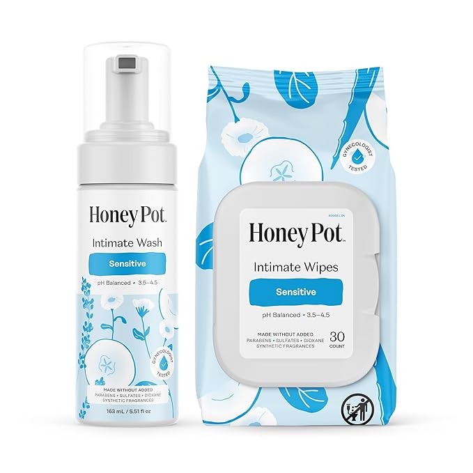 The Honey Pot Company - Sensitive Feminine Wash Wipes &amp Liners Bundle - Herbal Infused Natural Hygiene Wash &amp Wipes - Non-Herbal Everyday Liners - Sanitary Pads for Women - Feminine Care