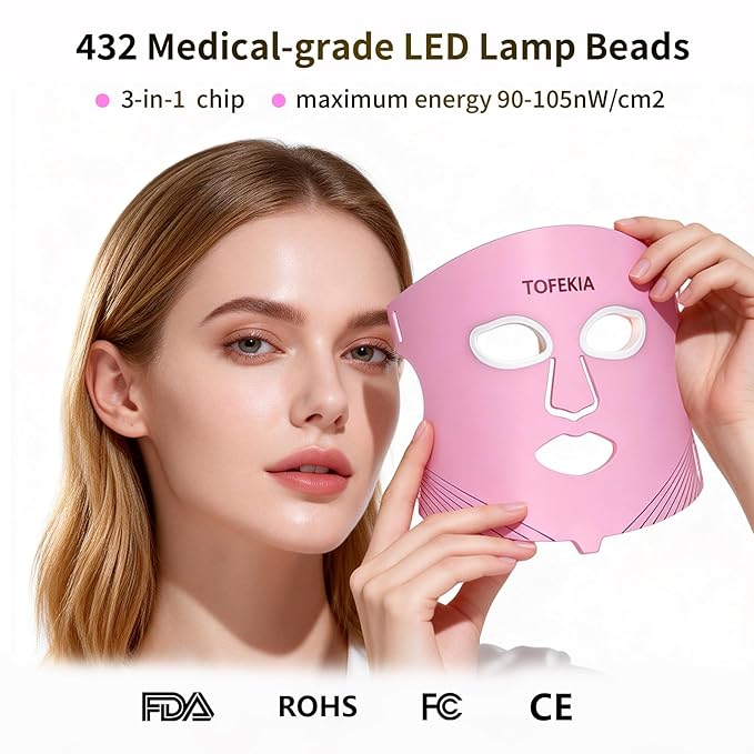 FDA-Cleared Red Light Therapy Mask for Face – 432 LEDs Full Cover Facial Device 3 Modes &amp 5 Levels 850nm Near-Infrared for Anti-Aging Wrinkles &amp Acne Rechargeable for Home &amp Travel