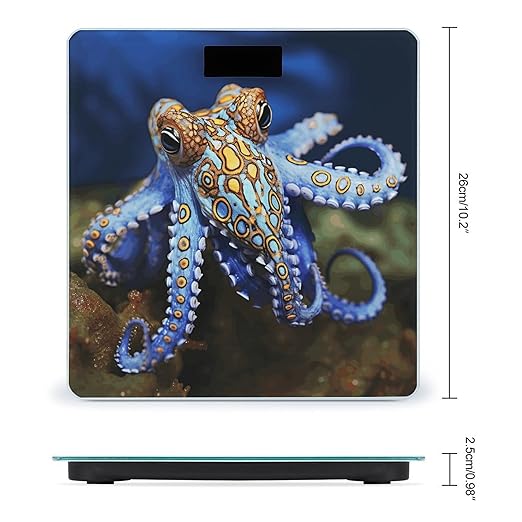 Blue Ringed Octopus Weight Scale Large Bathroom Scales Digital Weight with Bright LED Display Non Slip Automatic Weighing Scale Fashion Weighing Machine for Body