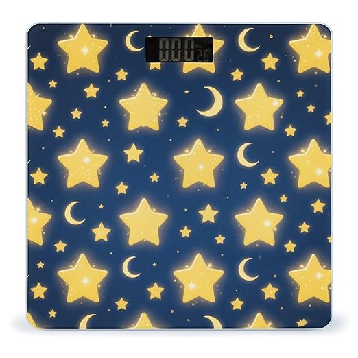 Star - Moon Print Weight Scale Large Digital Bathroom Scales with Bright LED Display Non Slip Digital Scale and Step On Fashion Weighing Machine for Body