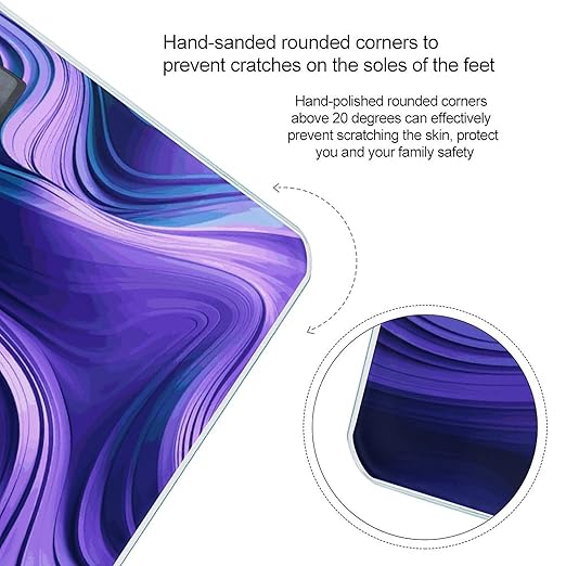 Wavy Purple Scale for Body Weight Anti-Slip Digital Bathroom Scale Sturdy Toughened Glass Weighing Scales High Precision Safe Rounded Corners Smart Scales