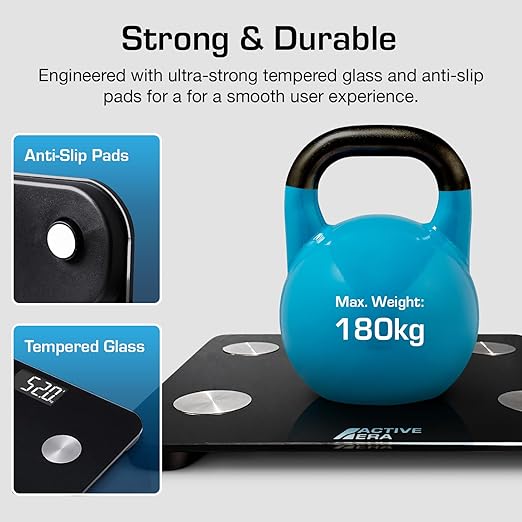 Active Era Digital Bathroom Bluetooth Scales Weight and Body Fat - Fit Track Scale Calculates BMI Body Fat Percentage Muscle Mass - Apple Health Google Fit &amp Fitbit Compatibility (Black)