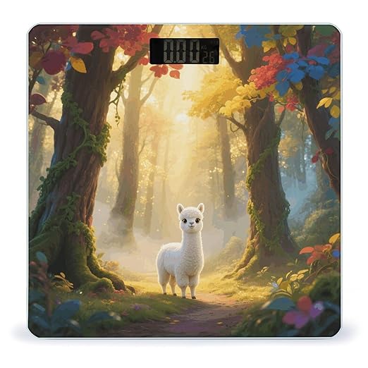 Llamazing Forest Weight Scale Cute Bathroom Scale for Body Highly Accurate Digital Weighing Machine for People Compact LCD Display Scales with Sturdy Toughened Glass Scales