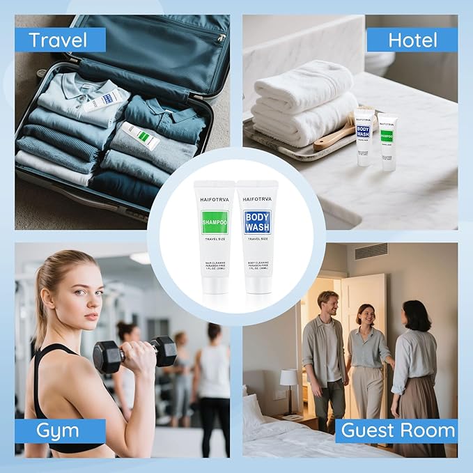 Travel Size Shampoo and Body Wash Bulk Pack of 100Individually Wrapped 30ml/1 fl oz Small Size Hotel Supplies Portable Toiletries Amenities Bulk for GuestsTravelHomelessCharity