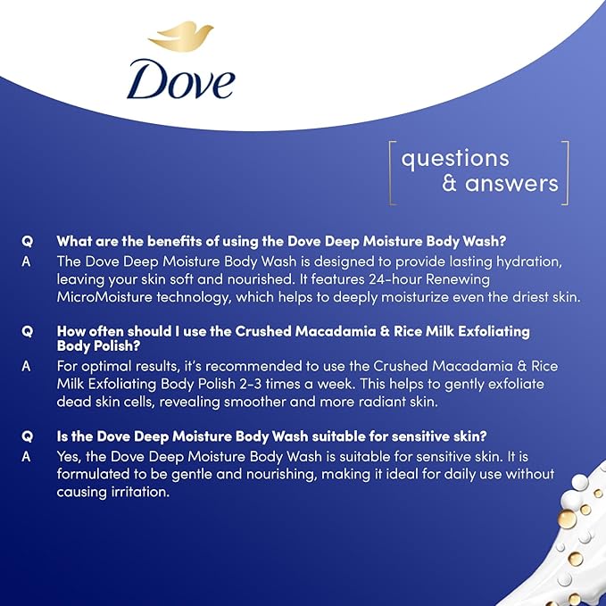 Dove Nourishing Care Gift Set – Deep Moisture Body Wash + Crushed Macadamia &amp Rice Milk Exfoliating Body Polish (2 Piece Set)