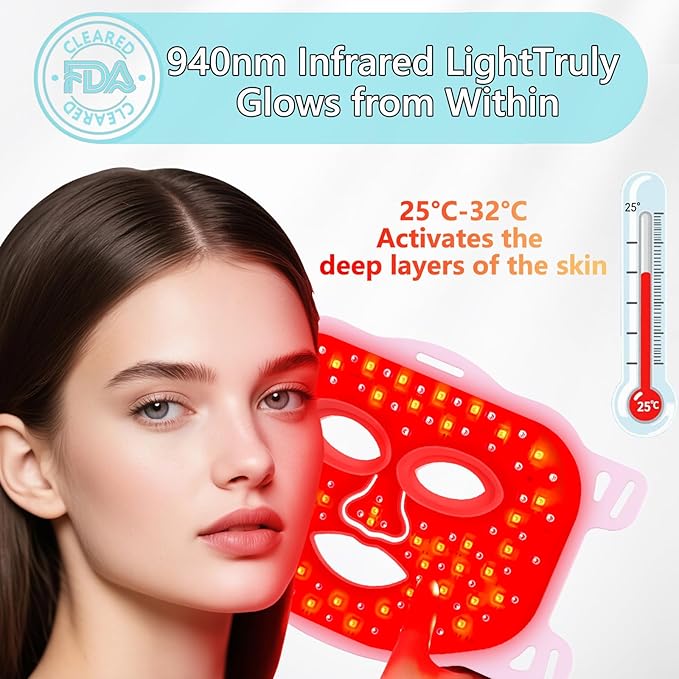Red Light for FaceRed Light Mask For Face And Neck Women25°C-32°C Heated Infrared Face MaskAnti-Aging InfraredLED 940nm IR