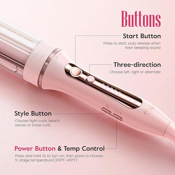 ZAVAREA Automatic Rotating Curling Iron for Long Hair - 1 Inch Curling Wand for Beach Waves &amp Loose Curls Easy Hair Curler for Beginners Anti-Scald &amp Frizz-Free Dual Voltage for Travel