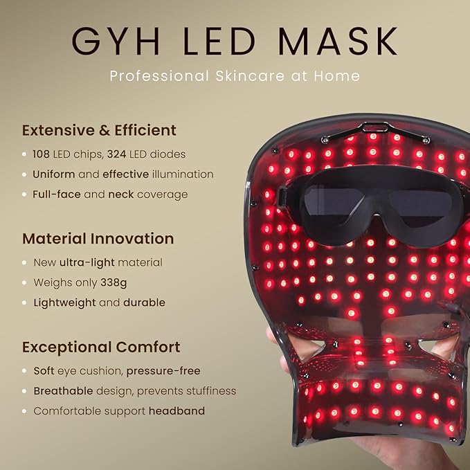 GYH 7-Color LED Light Therapy Face &amp Neck Mask with Handheld Light Wand - Red Light Therapy for Face WirelessLightweight - Anti-Aging&ampWrinkle ReductionPremium(3000mAh)