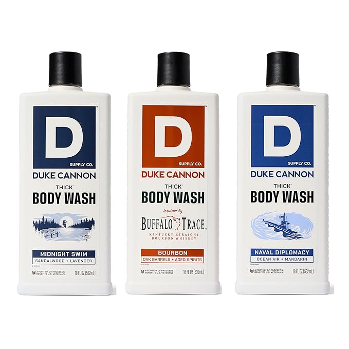 Duke Cannon Supply Co. THICK High-Viscosity Body Wash for Men THICK IN A BOX Variety 3 Pack - Premium Ingredients Plant-Based Thickeners Superior Lather Natural Exfoliate 17.5 Fl Oz (3 Pack)