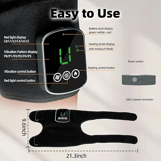 Red Light Therapy for Knee &amp Elbow Vibration &amp Heated Massage for Knee Brace 660nm&amp850nm Red Light for Joint Elbow Shoulder Pain Relief Pack of 2