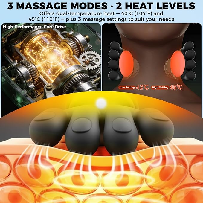 Shoulder &amp Neck Massager with Heat 4D Bionic Heated Neck Massager with Fingers Simulates a Real Palm Massage for Comfort 3 Intensity Levels + 2 Heat Settings Relax Muscle Tension