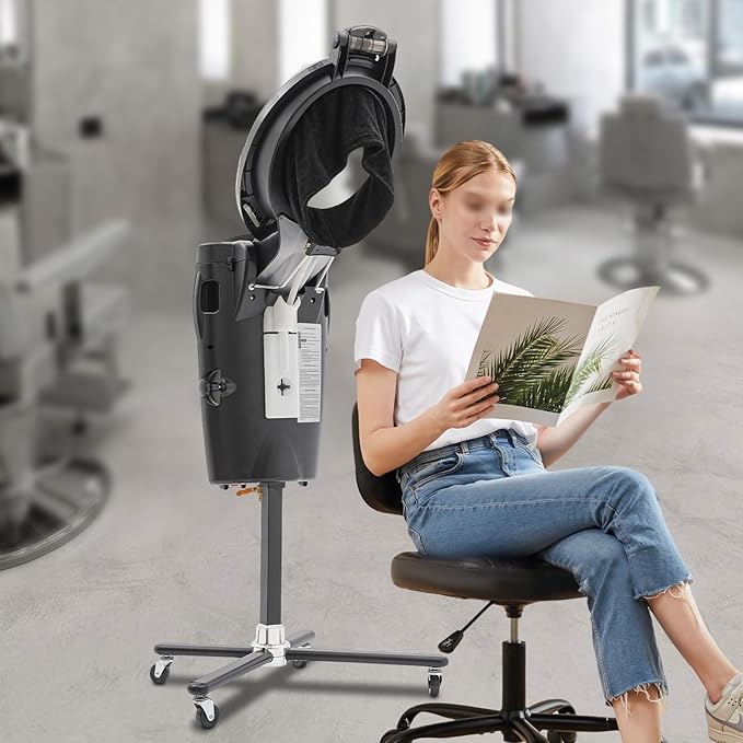 Professional Hair Steamer with Ozone Cold/Hot Mist 12 Light Modes Adjustable Height Large Tank Salon Spa Styling Conditioning Machine White (Black)