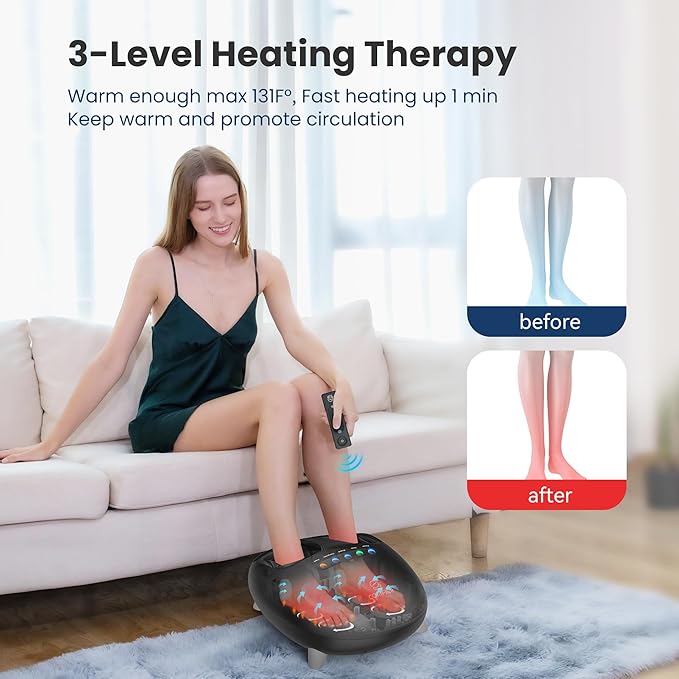 COMFIER Shiatsu Foot Massager with Heat for Plantar Fasciitis Neuropathy Deep Kneading Vibration Feet Massager for Mom Dad Men Women-Home Office Use