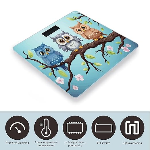 Owls on A BranchScale for Body Weight with LCD High Precision Weighing Scales Fashion Sturdy Tempered Glass Weight Scales Easy-to-Read Digital Bathroom Scale for Daily 400lb
