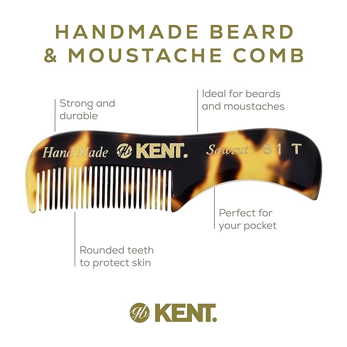 Kent Combs 20T 81T FOT for Men Beard Comb Set Folding Comb for Travel and Home Care Mustache and Mini Combs for Men Handmade Mens Beard Grooming Set