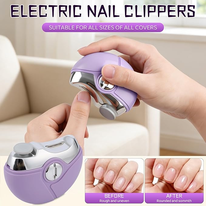 2026 Upgraded Electric Nail Clipper 3 in 1 Electric Polishing Automatic Nail Clippers Multi-Functional Electric Nail Trimmer with 2 Adjustable Speeds Nail Trimmer for Seniors Adults (Beige)