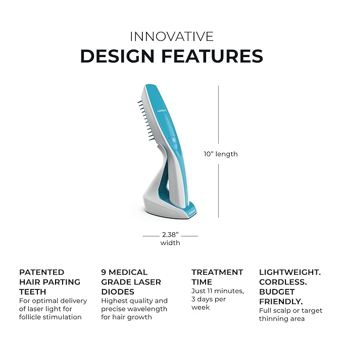 Hairmax Ultima 9 Classic LaserComb -(FDA Cleared) Laser Hair Regrowth Treatment Device for Men &amp Women - Reverses Thinning Hair Loss - Red Light Therapy to Stimulate Hair Growth - Cordless Design