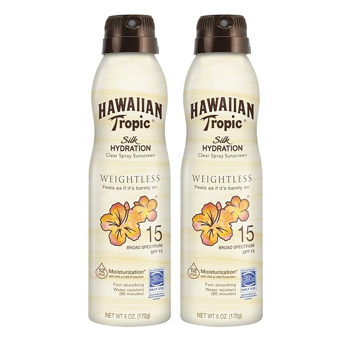 Hawaiian Tropic Weightless Hydration Clear Spray Sunscreen SPF 15 Twin Pack 6oz each &amp Sheer Touch Ultra Radiance Lotion Sunscreen SPF 15 8oz