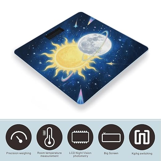 Moon Sun Bathroom Scale for Body Weight LCD Display Digital Bathroom Scale Tempered Glass Bathroom Weight Scales Fashion Smart Scales for Home Bedroom 400 Lb
