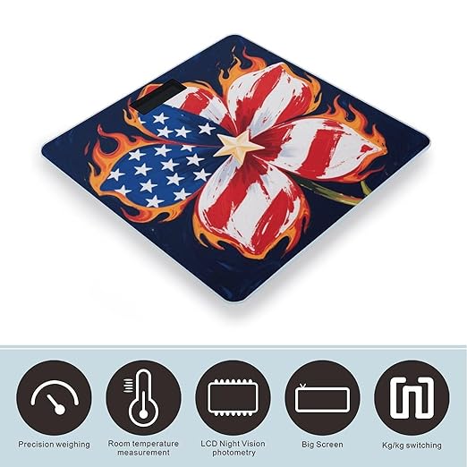 American Flag Flower Weight Scale Large Digital Bathroom Scales with Bright LED Display Non Slip Digital Scale and Step On Fashion Weighing Machine for Body