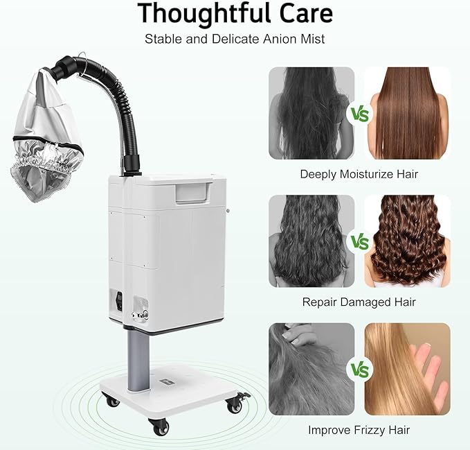 Vertical Nano Hair Steamer Nano Steamer Anion Hair Dyeing Machine 110V 500W Nano Hair Steamer Hair Color Processor Stand Up Base Salon Spa Equipment with Smart Touch Control&ampDrawer Kettle 33.8