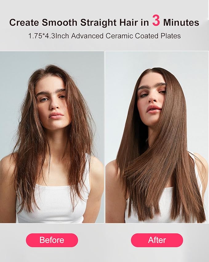 K&ampK Nano Hair Straighteners Wide Plates Adavance Ceramic Coated Plates Digital Display Ultra-Fast Heat Up Auto Safety Shut Off Plancha De Pelo Dual Voltage UK Plug for Thick Hair